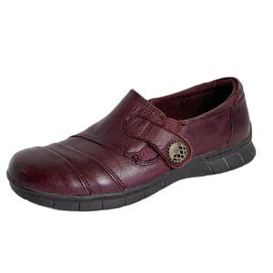 Earth Origins Burgundy Leather Naya Slip-On Comfort Flat Shoes Size 7.5